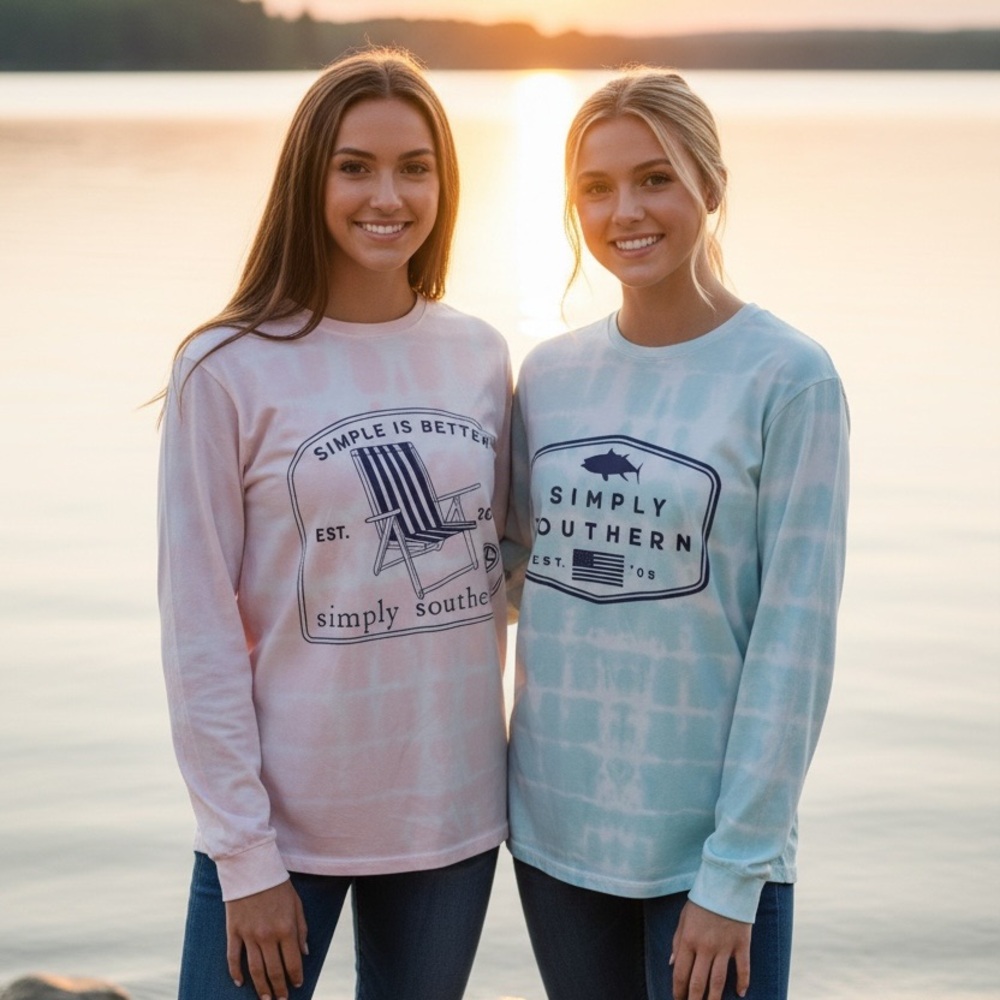 Simply Southern Tie-Dye Long Sleeve Tee - Pink & Light Blue